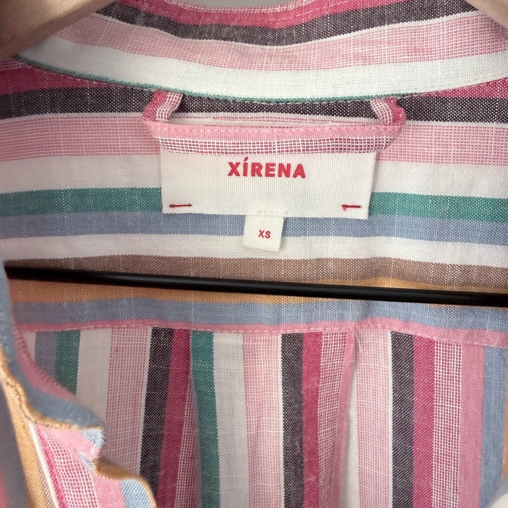 XiRENA Xirena Rainbow Stripe Midi Shirt Dress XS Cotton Side Slits - Picture 4 of 8
